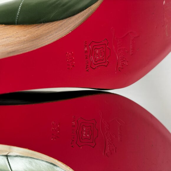Christian Louboutin Miss Boxe Green Leather & Wood Wedges Shoes 39.5 - Picture 9 of 11
